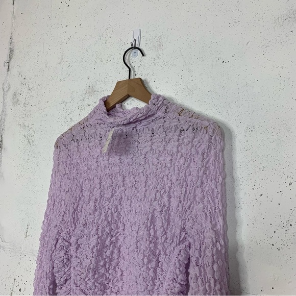 Free People Day & Night Lace Purple Lavender Crochet BodySuit Long Sleeve Top - Picture 10 of 12